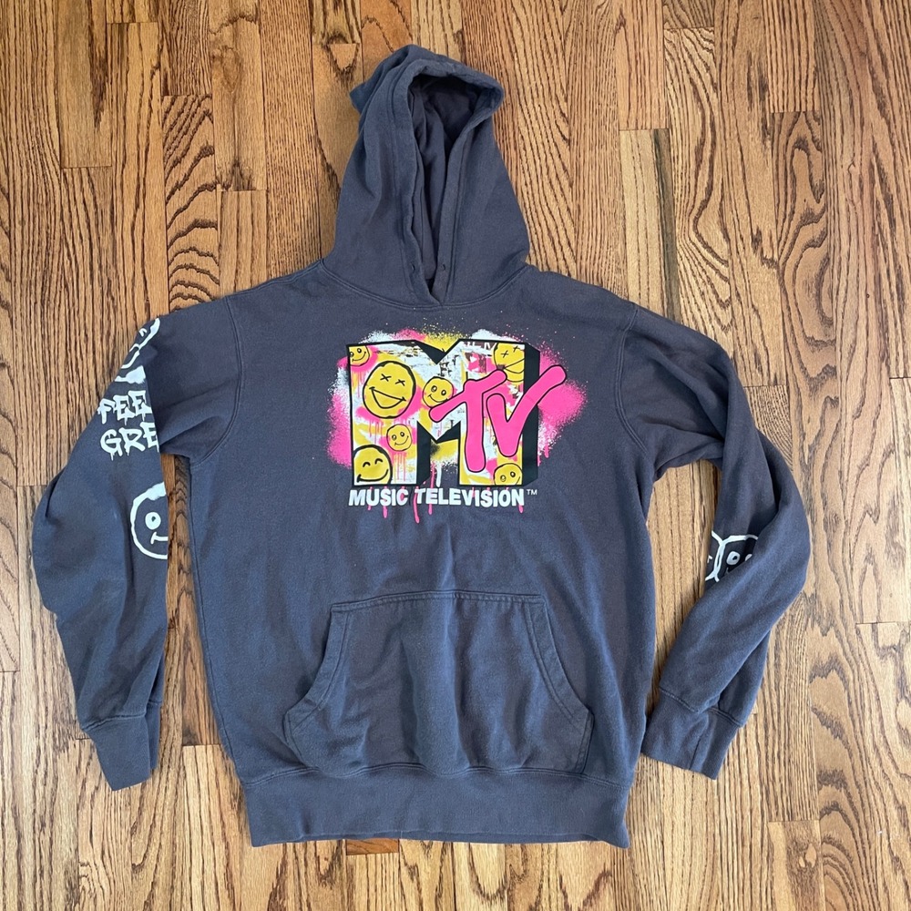 MTV Hoodie Pullover‎  Gray Sweatshirt M *no tag* Y2K